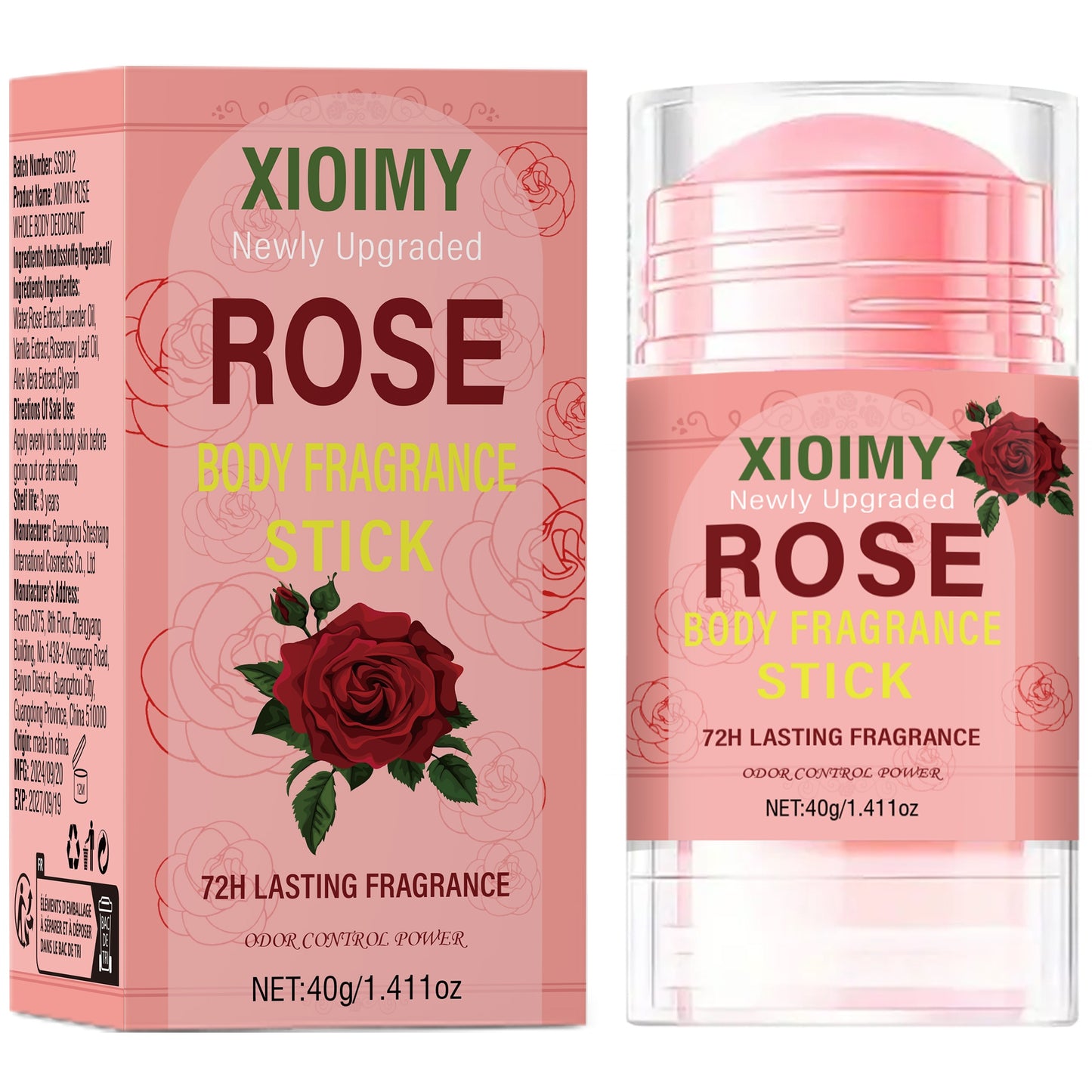 Xioimy Rose Body Fragrance Stick - Unisex deodorant, 1.411oz, 72-hour freshness, long-lasting rose scent, ideal for body, counteracts stubborn body odor & sweat.