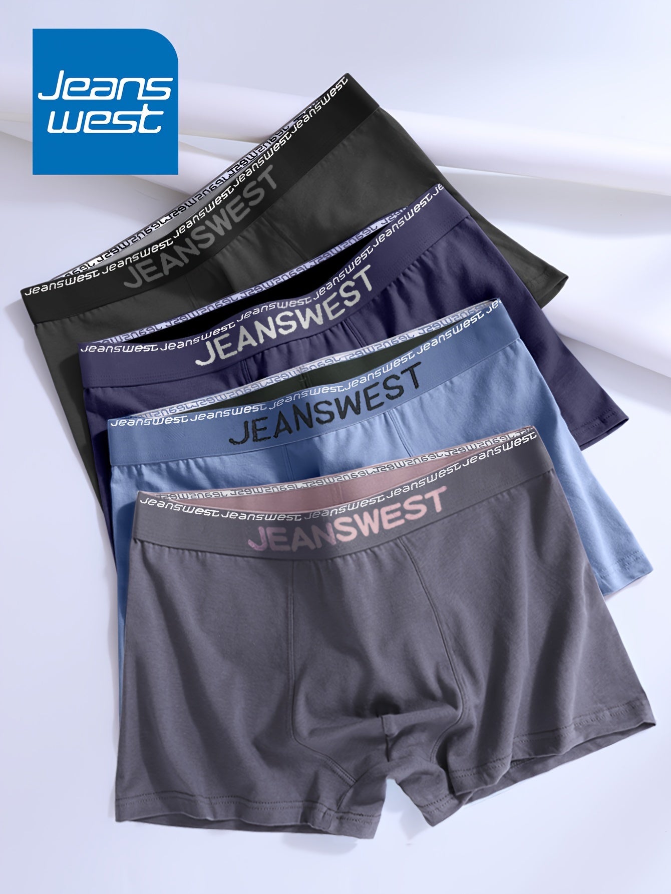 JEANSWEST 4-piece Men's Cotton Boxer Briefs with Stretchy, Soft & Breathable Classic Jacquard Waistband