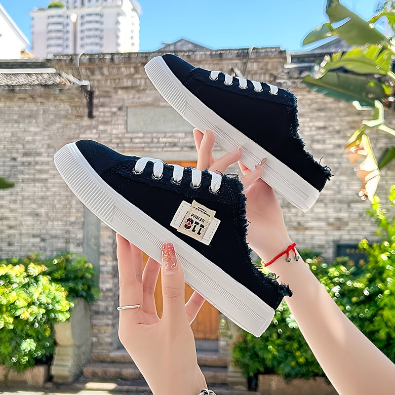 Fashionable solid color platform canvas shoes with a round toe, lace-up design, and breathable slip-on feature, ideal for casual summer wear.