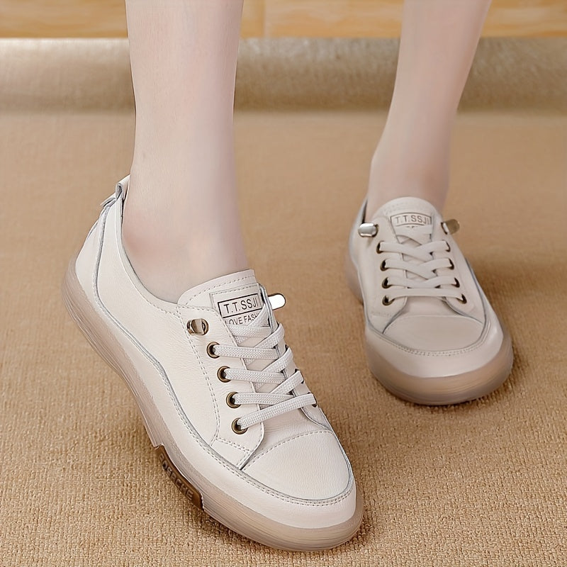 Women's casual lace up sneakers in a solid color, comfortable for outdoor wear.