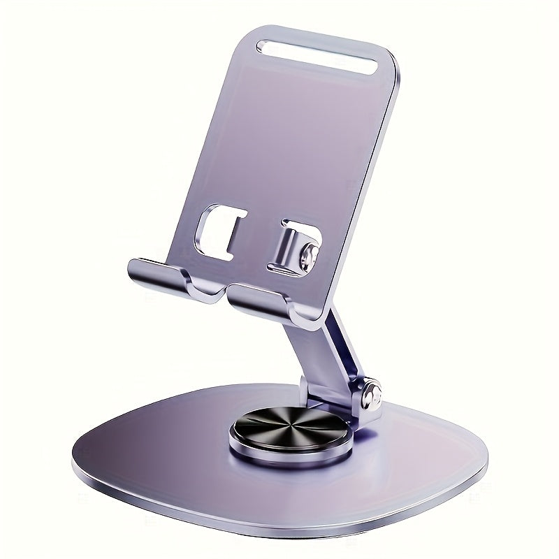 Metal phone holder rotates 360 degrees for all smartphones and tablets, compact, foldable, and portable for easy use in the office.