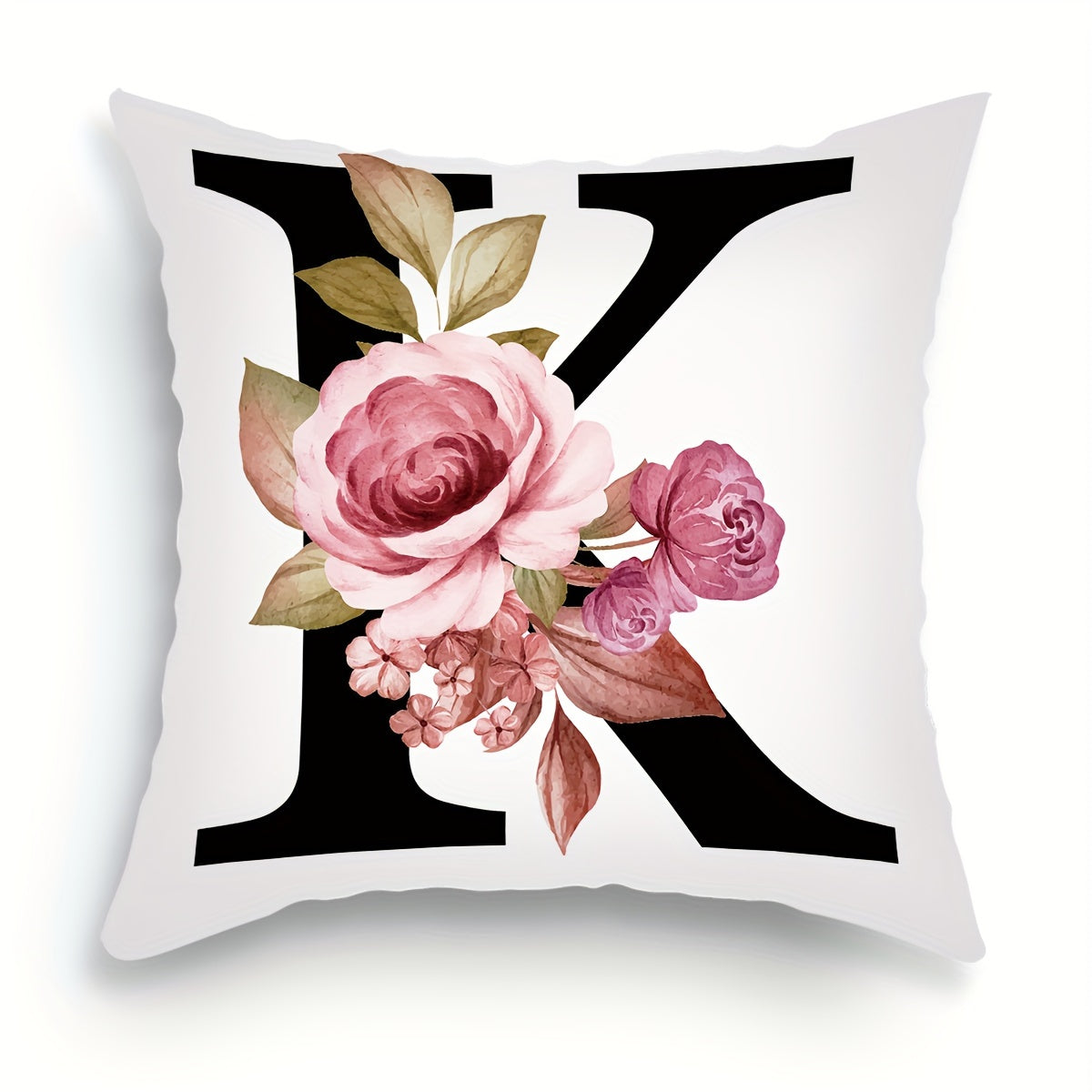 English letter flower print pillowcase for sofa cushions, 45.72cm x 45.72cm.