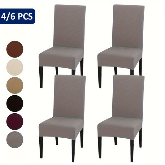 4-6pcs of elastic chair covers available in multiple solid colors, suitable for S size chairs. Protects furniture and enhances home decoration in living rooms, kitchens, and restaurants. Easy to install.