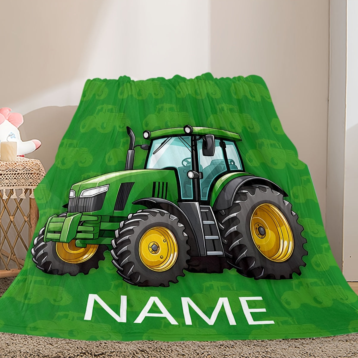 Personalized Tractor Blanket - Cozy Throw Blanket, Perfect for Gift-Giving, Couch, Bed or Living Room Décor - Allergen-Free Flannel, Double-Sided Design, Versatile for Any Season, Vibrant Digital Print, Made from 100% Polyester