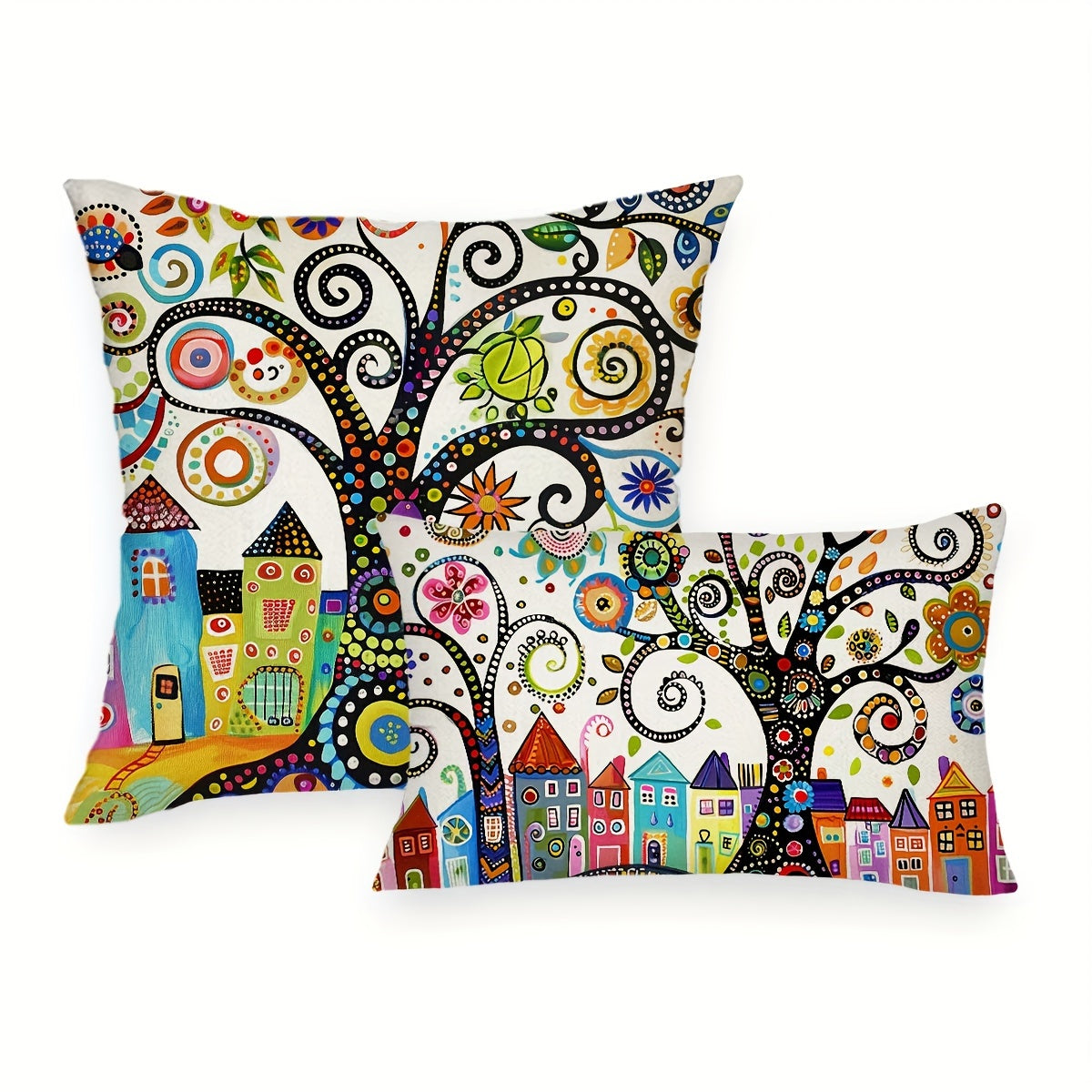 Whimsical Tree Throw Pillow Cover, 1pc, Traditional Style, Zipper Closure, Hand Wash Only, Woven Polyester, Decorative Cushion for Different Rooms, Sizes Available: 29.97cm*50.04cm, 44.96cm*44.96cm - No Insert