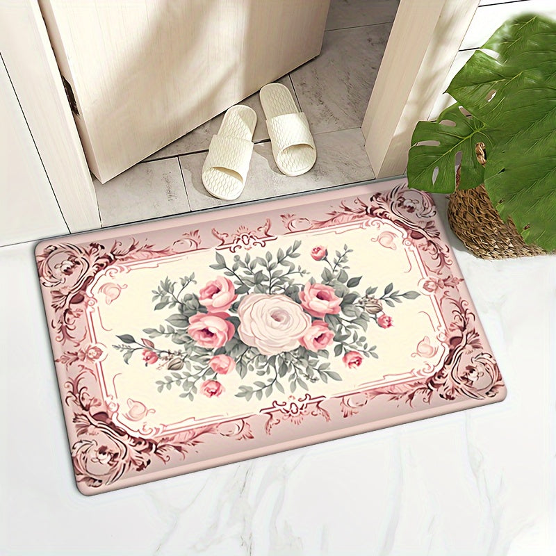 Decorate Your Home with Our Non-Slip Valentine's Day Floral Door Mat - Soft, Thick, Resistant to Oil & Water, Easy to Clean in the Washing Machine - Perfect for Entryways, Bathrooms, Living Rooms, and Laundry Rooms