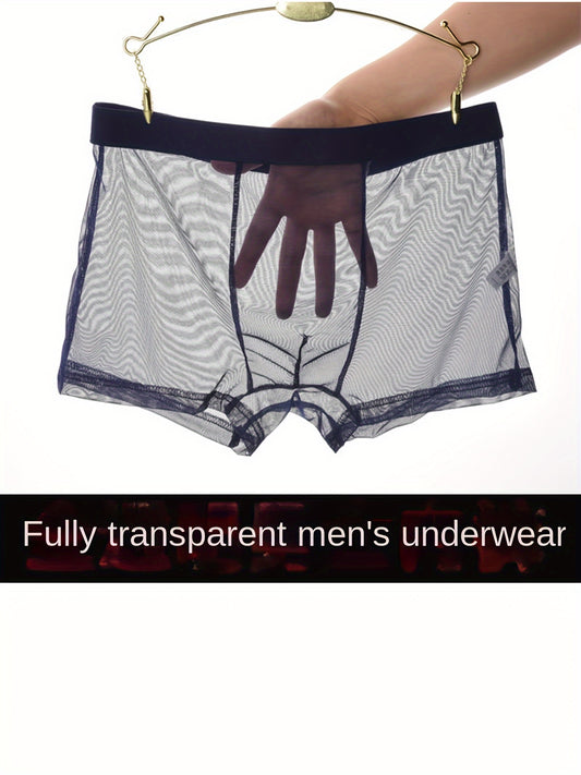 Men's flat corner underwear made of thin mesh with a see-through design.