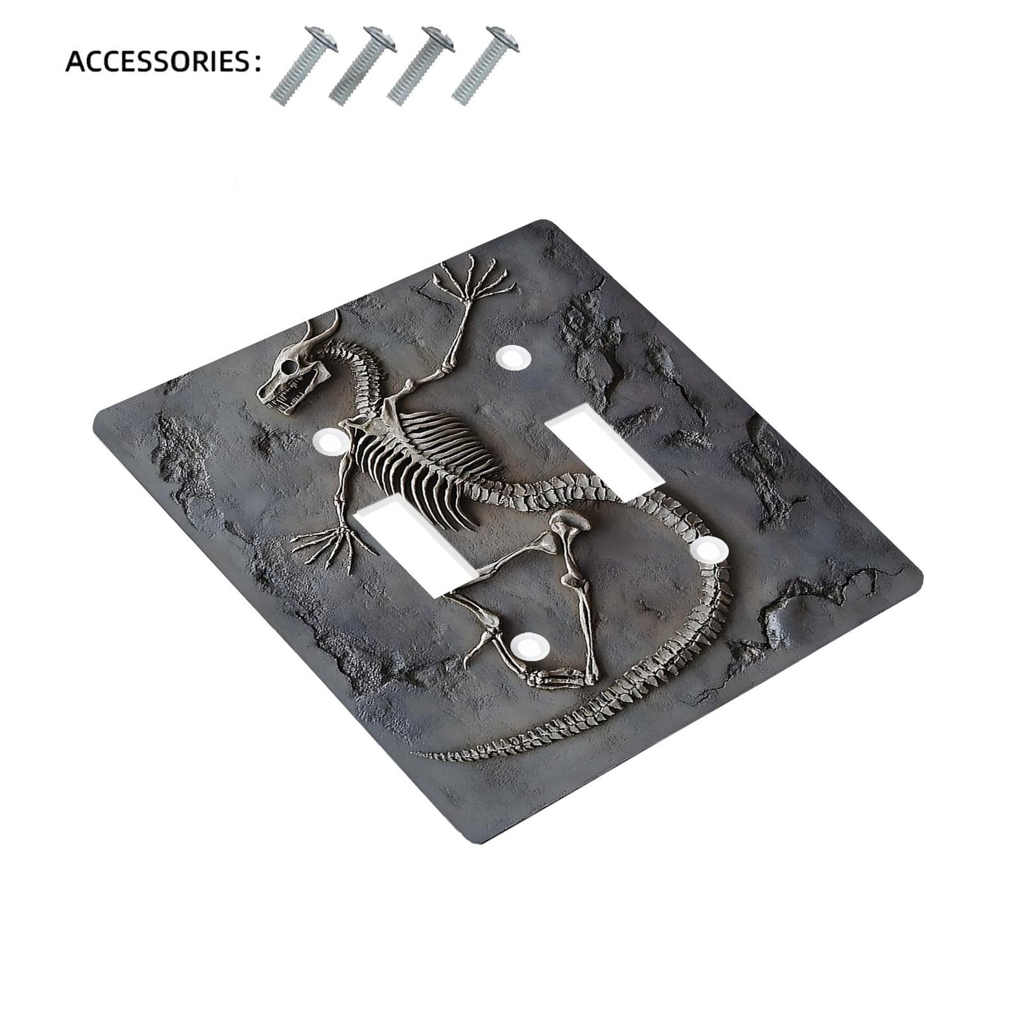 Dinosaur fossil wall panel light for switch cover, 1pc/2 sets - no power needed, easy to clean. Fits standard US sockets, perfect for bedroom and kitchen decor. Ideal for dinosaur-themed rooms.