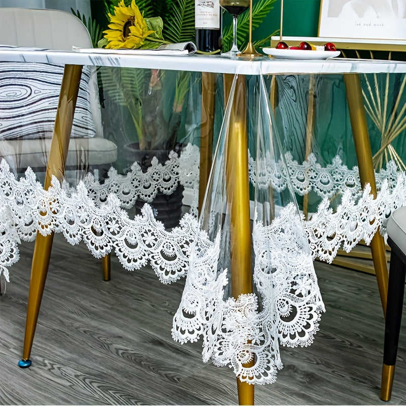 1pc Elegant PVC Tablecloth with Classic Lace Design - Transparent, Non-Slip, Easy to Clean for Dining, Kitchen & Party Decor