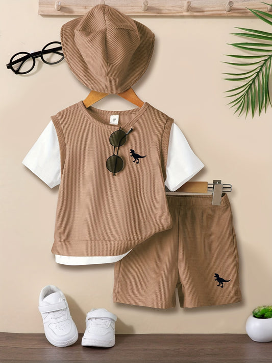 Waffle pattern fashion suit for men and children in matching colors.