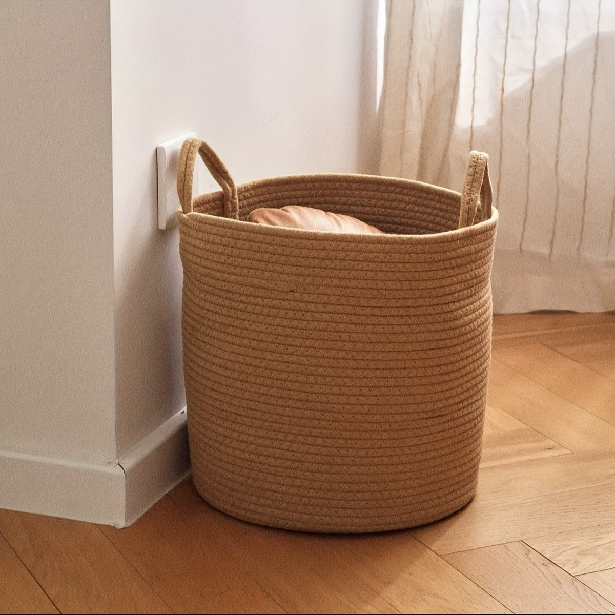 Rectangular Woven Jute Fabric Laundry Basket with Handles - Stylish Storage Hamper for Clothes, Toys, and Blankets - Ideal for Bathroom Organization