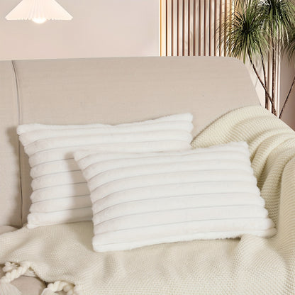 Pair of Boho Chic Faux Wool Plush Throw Pillow Covers with Zipper Closure, ideal for Sofa and Bedroom décor.