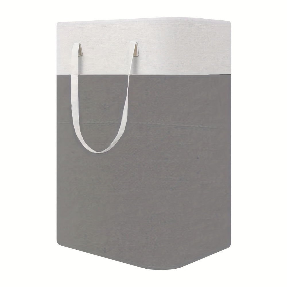 Graduated Grey Laundry Basket with Waterproof and Freestanding Design - This Collapsible Tall Clothes Hamper features Extended Handles for Easy Transport of Clothes and Toys in the Dorm and Family - 75L Capacity.