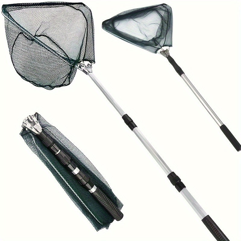 Stainless Steel Telescopic Fishing Landing Net, Extendable 90.93cm to 189.99cm Handle, Suitable for Freshwater Fishing for Kids and Adults - Green.