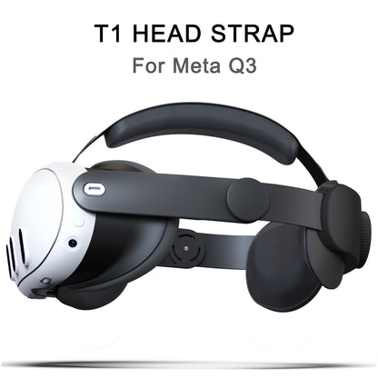 Adjustable head strap for MetaQuest 3 headset reduces face and head pressure, offering enhanced support and comfort.