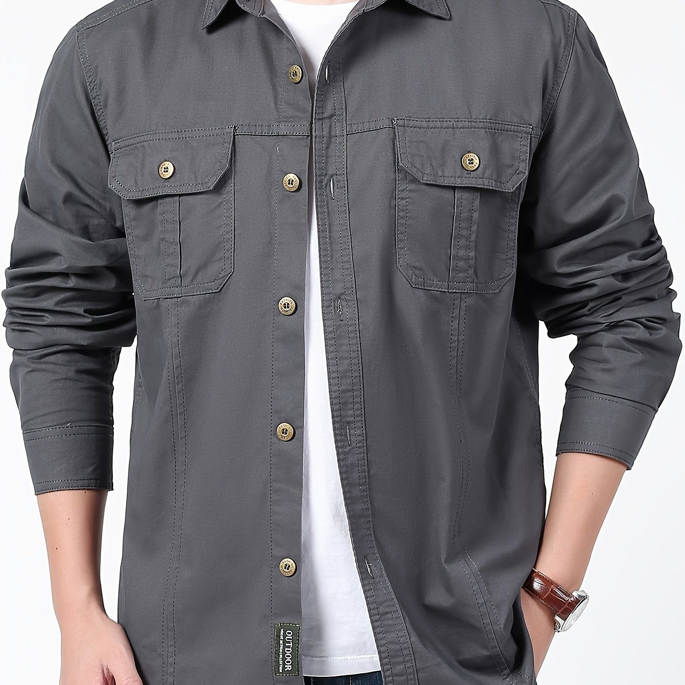 Men's Long Sleeve Cargo Shirt for Outdoor Activities in Spring and Fall