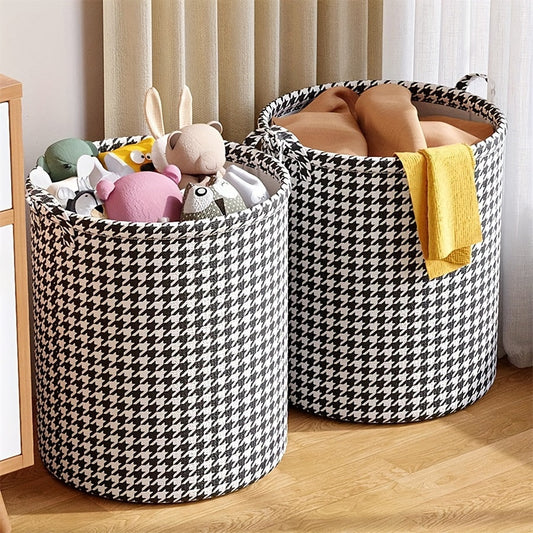 Large Capacity Fabric Storage Basket with Handles, Foldable Laundry Hamper Suitable for Kids' Rooms and Nursery Organization, Plastic Toy and Clothing Storage Box for Casual Style Home Decor, No Lining, Ideal for Laundry Room Use.