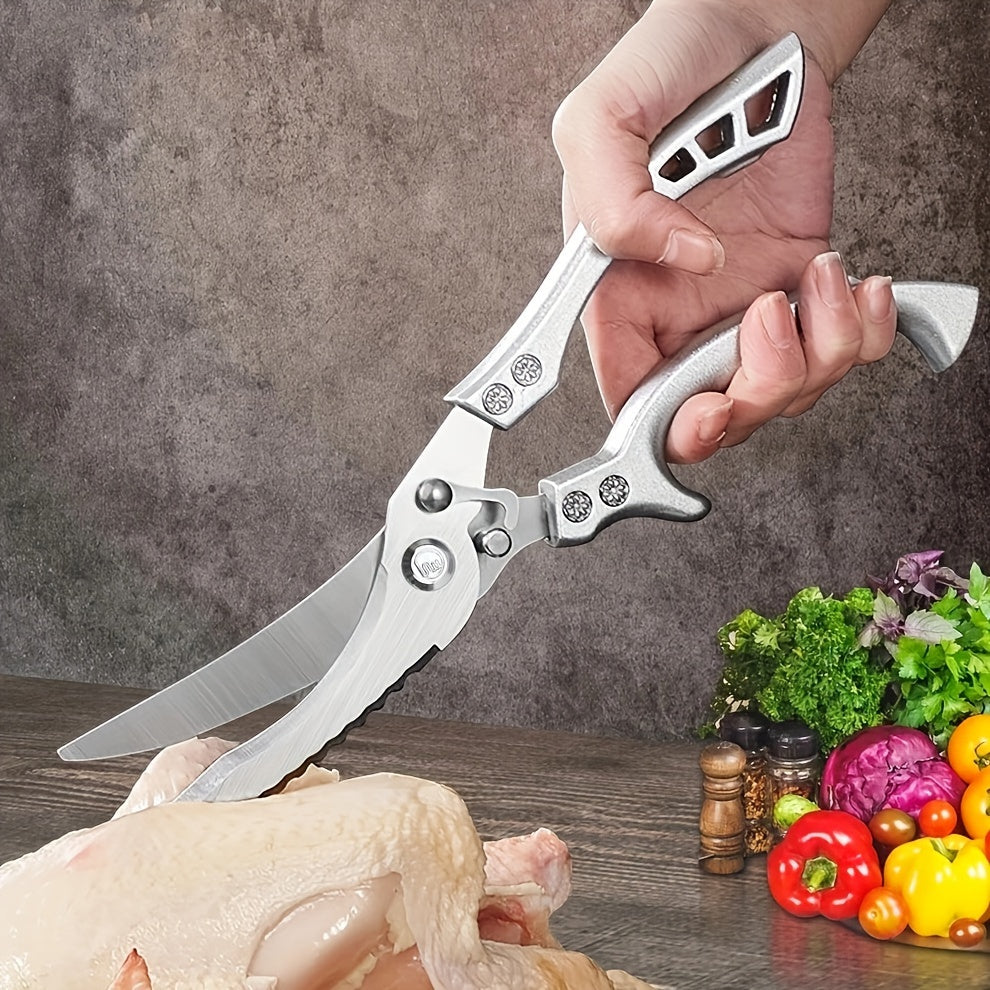 Upgrade your kitchen with heavy-duty stainless steel scissors – perfect for cutting bones, chicken, meat, fish, turkey, vegetables, and even for BBQ! Ideal for both professional and everyday use.