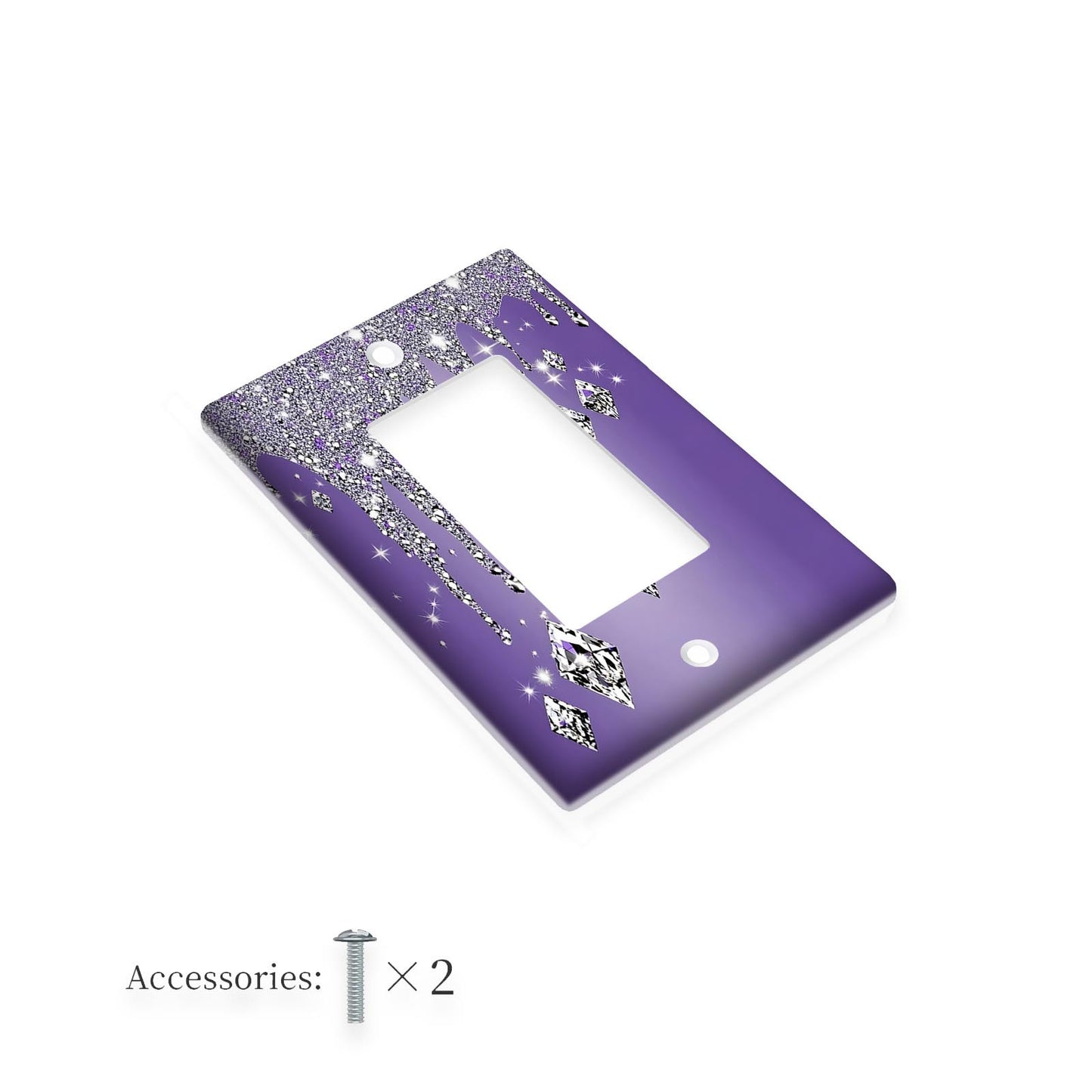 Glitter diamond purple drip light switch cover with ornate design, no electricity required. Easy to clean and suitable for various rooms. Available in 1 or 2 gang sizes.