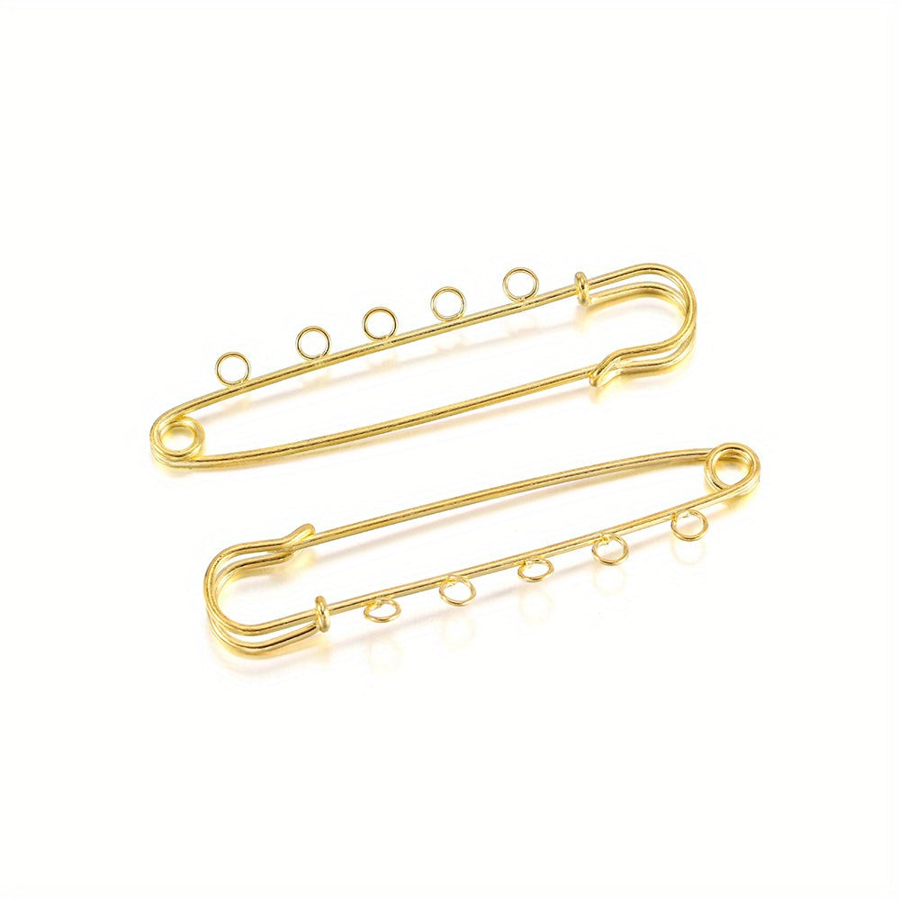 Iron safety brooch kilt pins findings accessories for jewelry making. Pack of 10 pieces measuring 80x20mm with a hole size of 3.5mm.