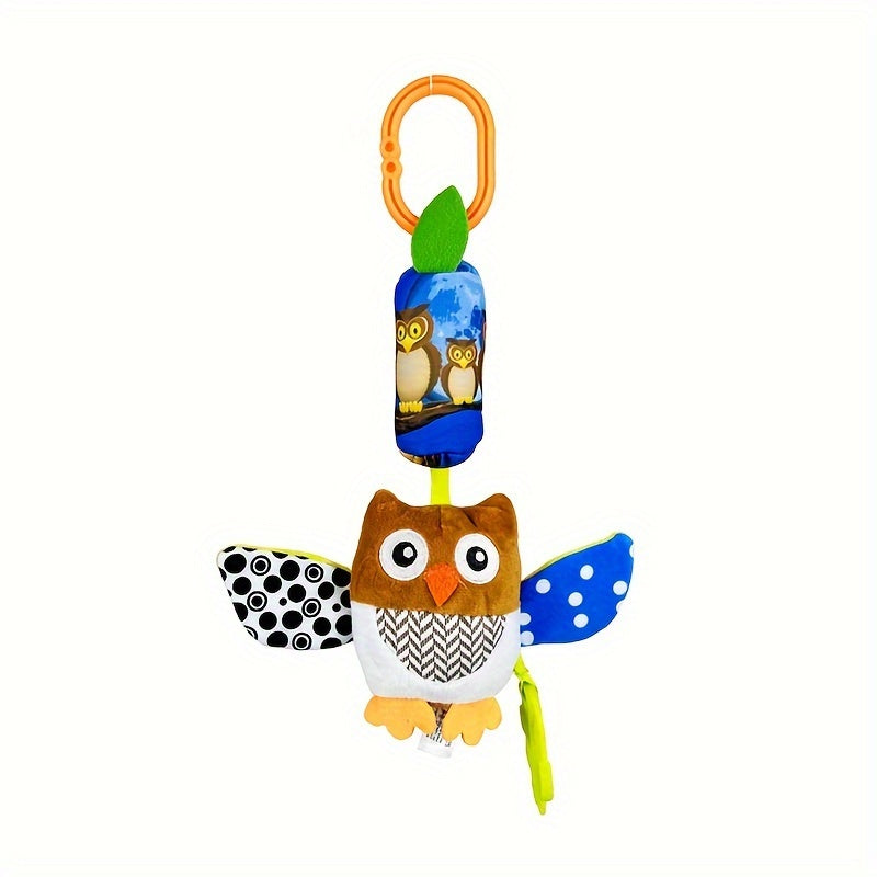 Cute Animal Wind Chime Teething Toy featuring Cartoon Fox, Blue Cat, Monkey, Elephant & Owl - Great for Babies' Crib or Car Seat - Perfect for Christmas, Thanksgiving, Halloween, and Easter gifting.