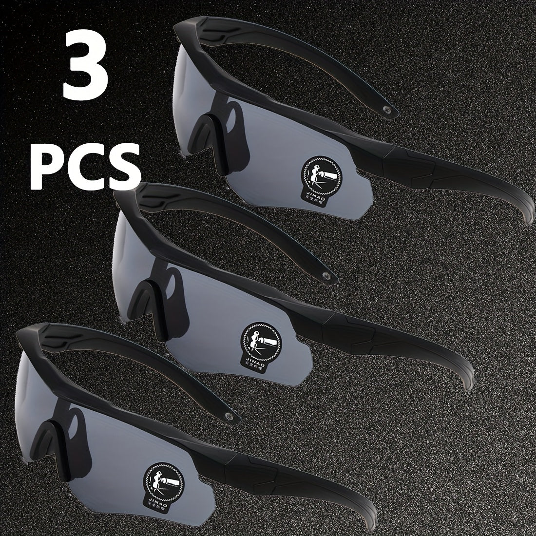 UV400 Cycling Glasses, 3-Pack, PC Lens & Frame, Sports Running Eyewear, Outdoor Performance Goggles.