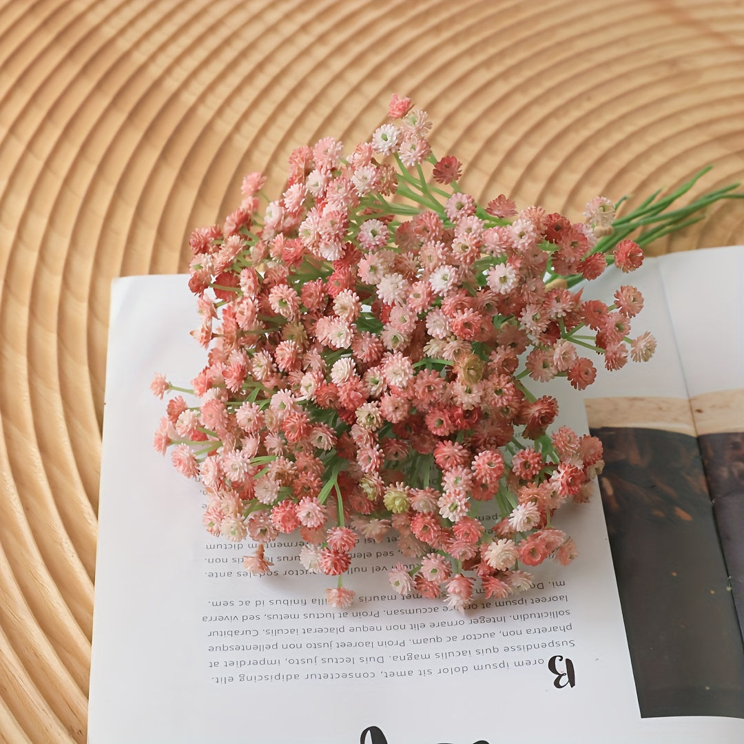 Vibrant artificial Gypsophila bouquet for various occasions, featuring realistic PE Youngsters's Breath flowers. Ideal for weddings, birthdays, bridal showers, and festive holidays. Perfect for home, table, cafe decoration, and photo props.