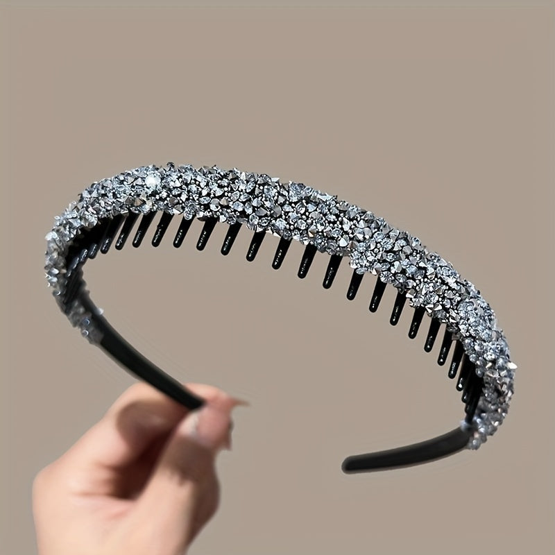 2 Full Diamond Hairbands with teeth and anti-slip for washing face and makeup.