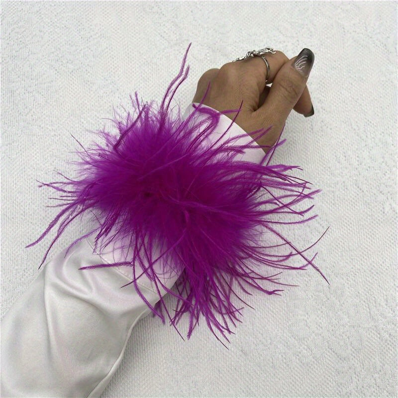 Ostrich Feather Wrist Cuffs Available in 20 Colors, Solid Color Carnival Slap Bracelets Perfect for Halloween Cosplay, Party Accessories, Non-Elastic Feather Anklet Bracelet