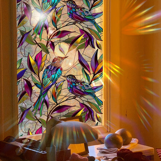 Matte Finish Colorful Bird & Plant Sunlight Window Cling - 45.72cm x 99.06cm: Reusable Electrostatic Decal made with PVC Material for Bedroom, Balcony, and Nursery Glass