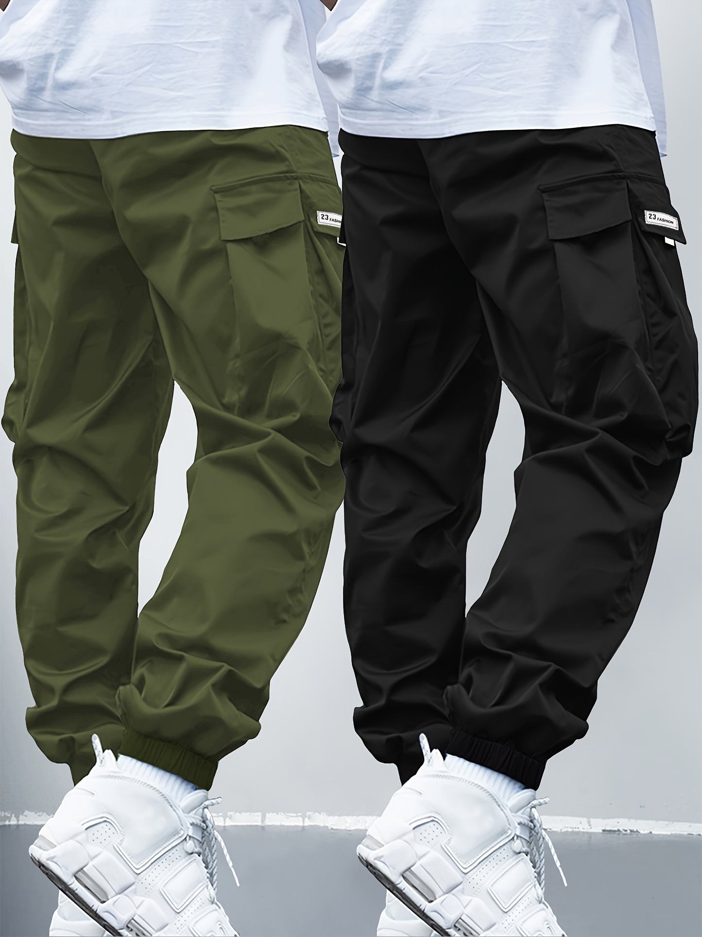 Boys' casual cargo pants with elastic waistband and multi-pocket design in durable polyester, suitable for all seasons and outdoor activities.