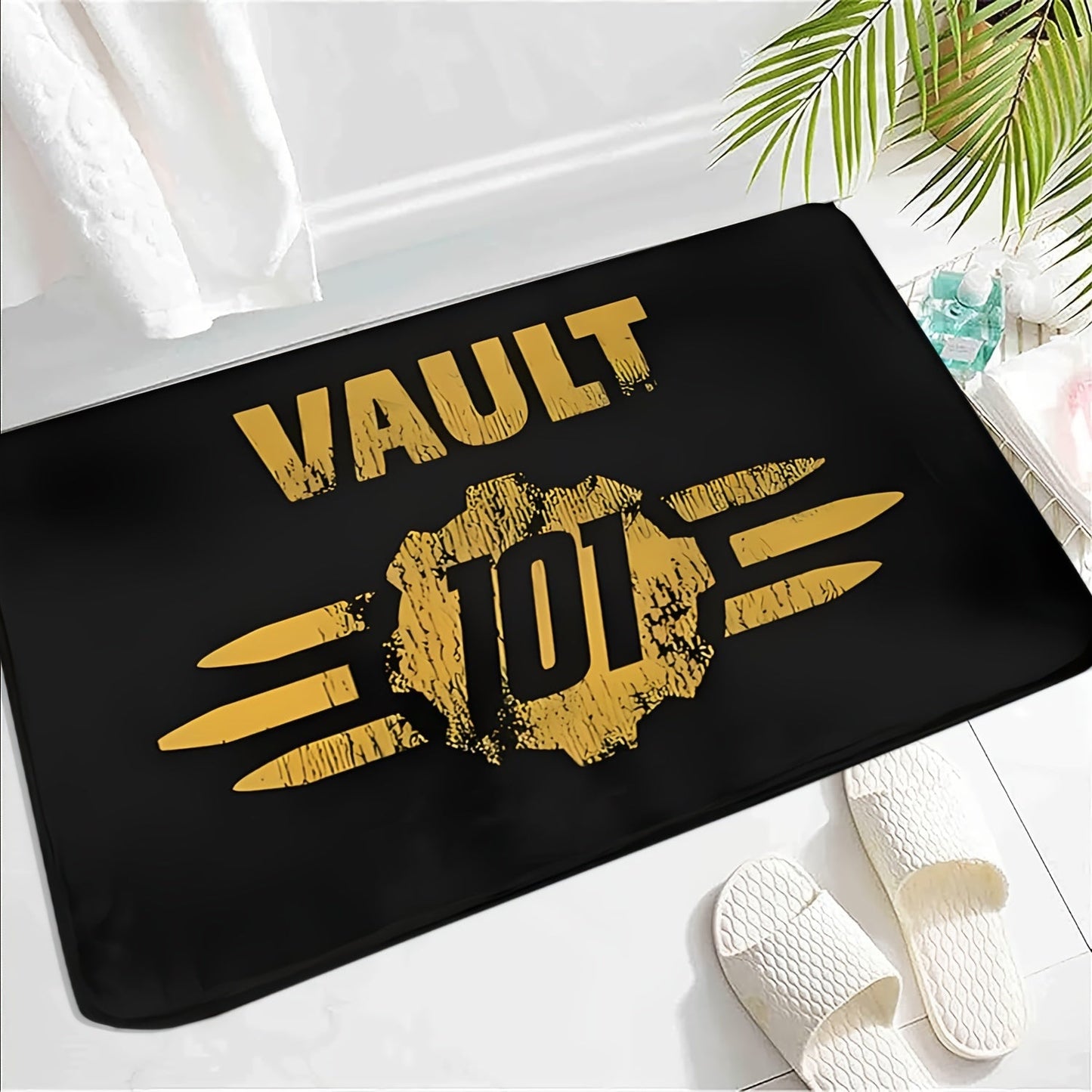 Welcome to Vault 101 Fallout Doormat - Durable Indoor/Outdoor Entrance Mat, Easy to Clean Polyester Rug for Front Door, Kitchen, or Porch - Rectangular Game Mat with Non-Slip Backing