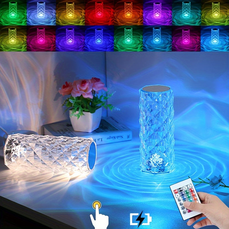 Crystal table lamp with touch sensor, changes colors, perfect for bedroom, living room, or parties. Great housewarming gift.