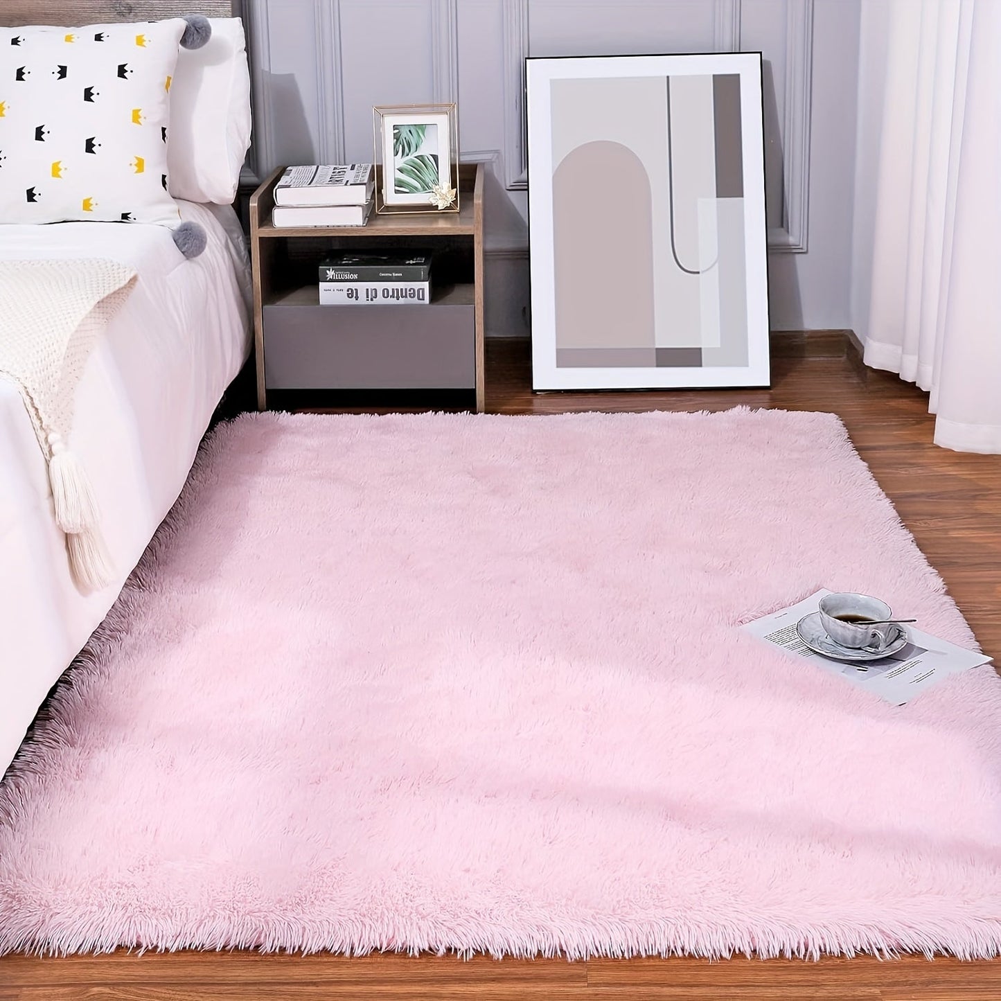 1 piece of Pink Plush Fabric Carpet, Luxuriously Soft and Warm, Upgraded Thickness for Non-Slip and Durability, Perfect for Bedroom, Living Room, or Leisure Area Decoration.