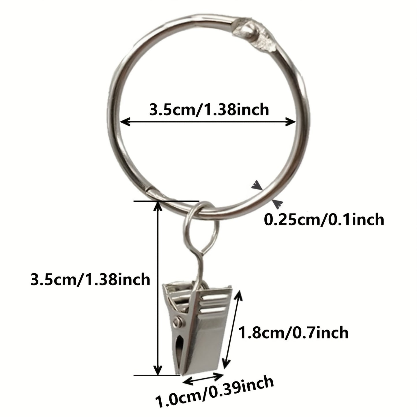 Gold and silver curtain rings with clips, inner diameter 1.38 inches, fixed accessories for curtains.