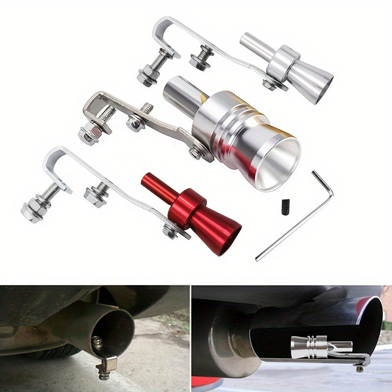 Aluminum turbocharger sound whistle exhaust pipe head with sound simulator and installation tool, for various vehicle models.