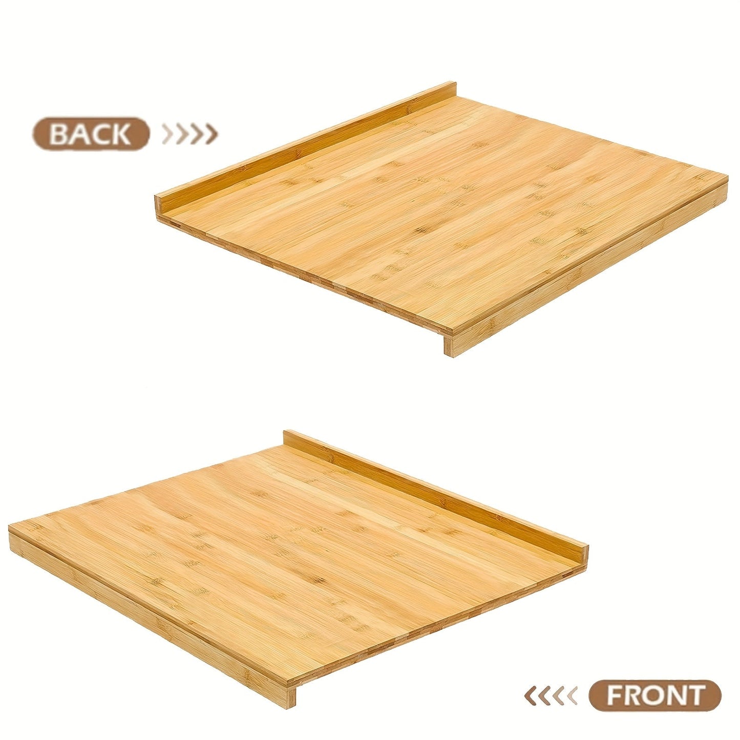 Large double-sided kitchen board made from eco-friendly bamboo with a reversible pastry mat and edge for tabletop stability. Features a lip design and is food-safe for use as a dough rolling board.