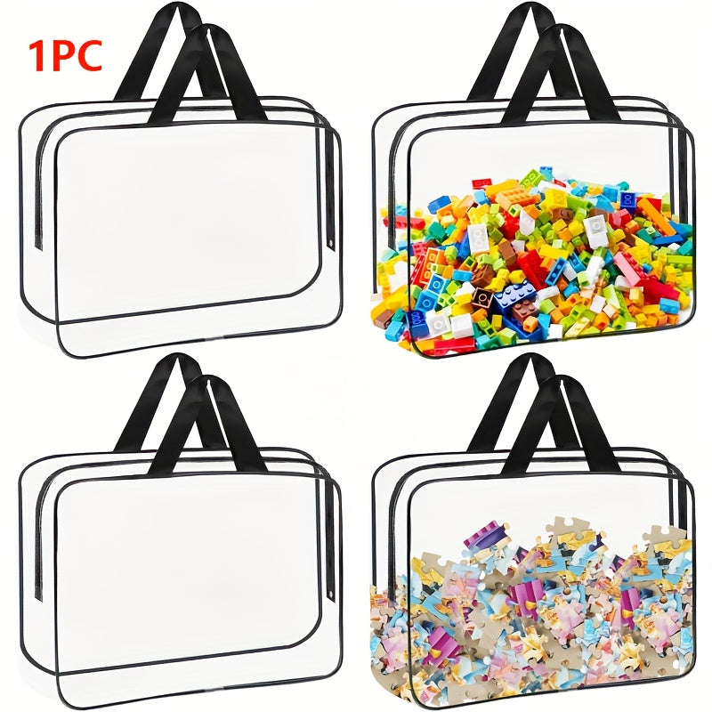 Large Transparent PVC Waterproof Storage Bag with Black Zipper - Ideal for Organizing Toys, Books, Puzzles, and Travel Essentials - Sturdy Plastic, No Power Required - Perfect for Toy Storage