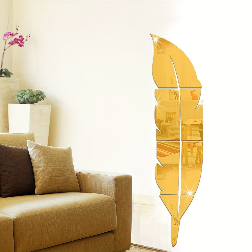 DIY Feather Mirror Wall Sticker for Modern Home Decor