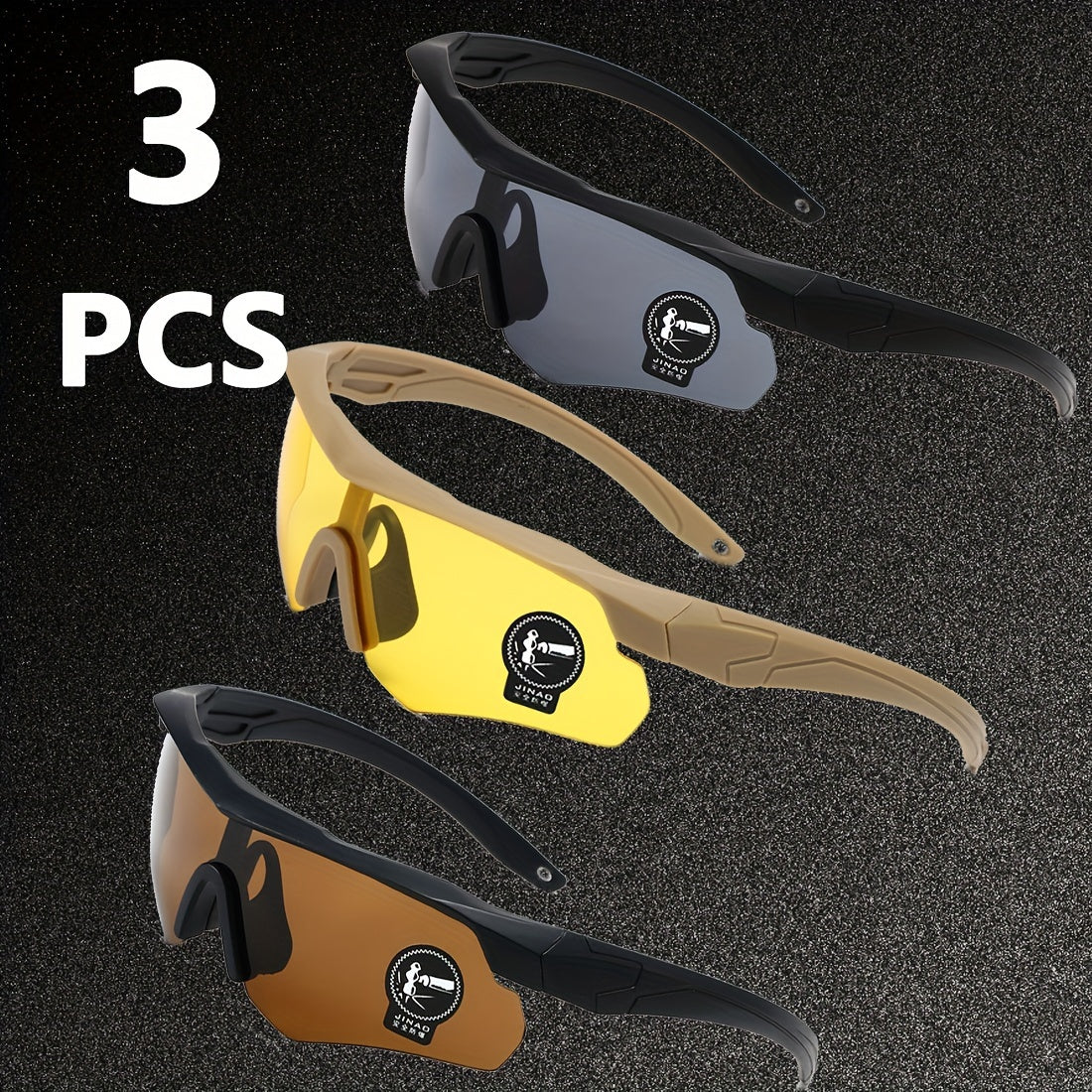 UV400 Cycling Glasses, 3-Pack, PC Lens & Frame, Sports Running Eyewear, Outdoor Performance Goggles.