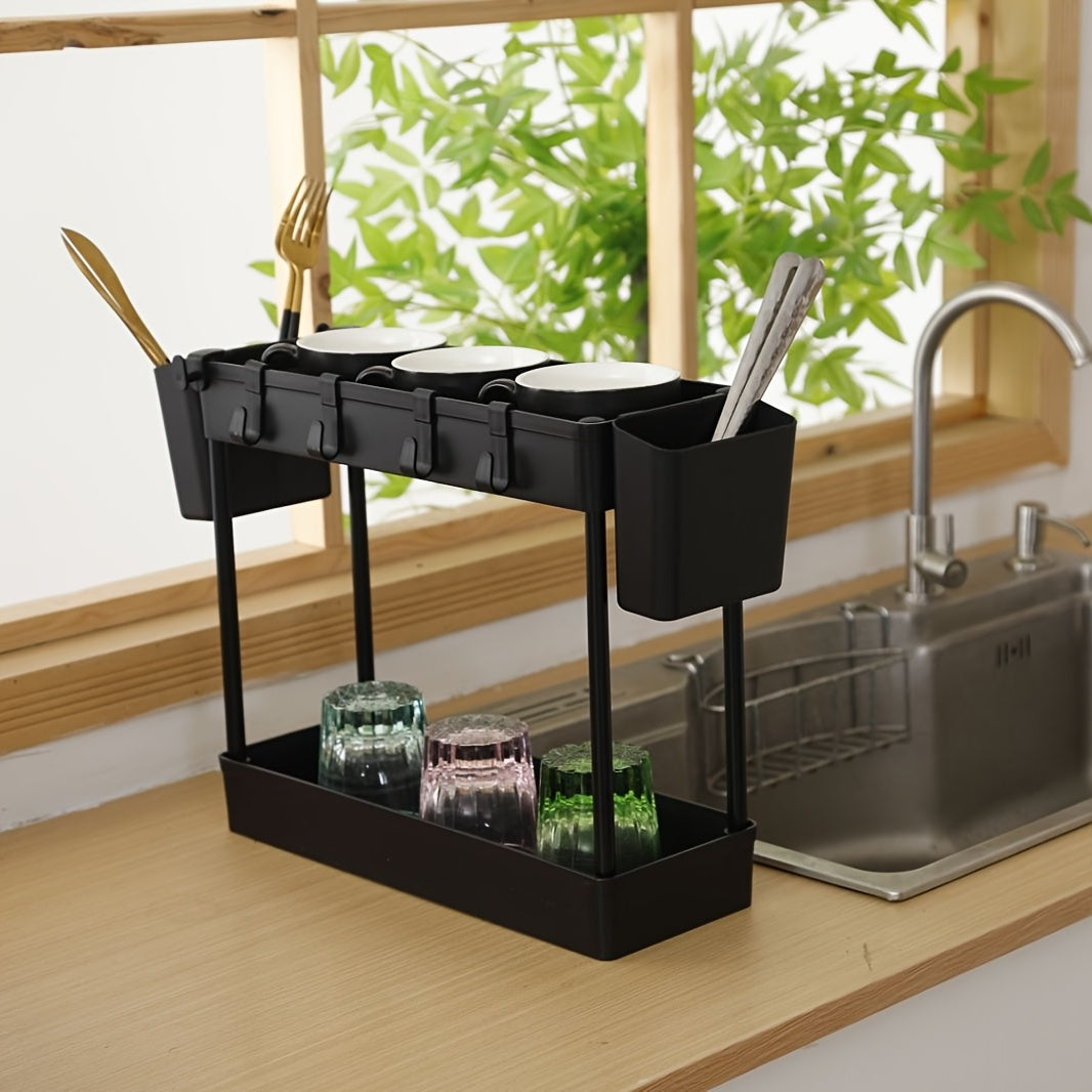 Organize your kitchen with the 2-Tier Classic White Sink Organizer Rack. Made of durable plastic, this rack features open storage for easy access to spices and essentials. With easy assembly and a portable design, no power is needed for this convenient