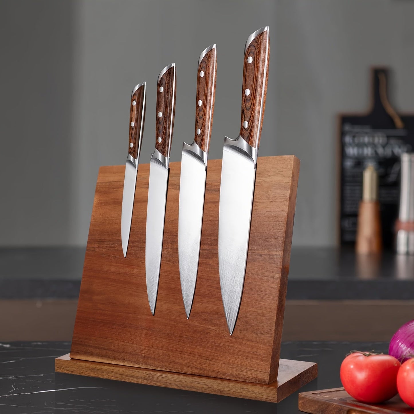 Wooden Magnetic Knife Holder Strip, Kitchen Knife Block with Magnetic Cutter Stand - Countertop Knife Rack for Displaying and Storing Cutlery