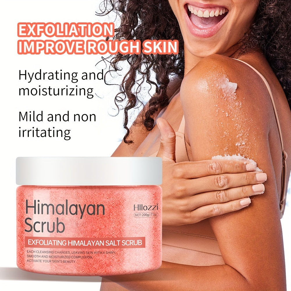 7oz/200g Himalayan Salt Exfoliating Body Scrub for all skin types. Contains Coconut Oil and Glycerin for gentle, moisturizing care. Creamy texture with natural exfoliation and brightening