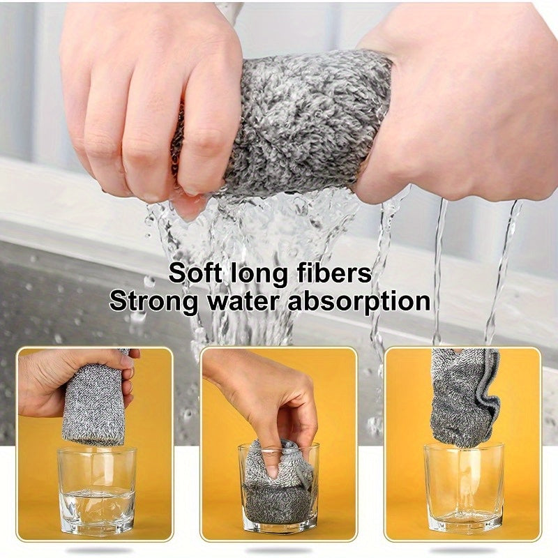 Set of 10 Microfiber Cleaning Cloths - Highly Absorbent Bamboo Charcoal Towels, Fast-Drying, Versatile, Oil-Repellent, Easy to Clean in Washing Machine. Ideal for Use in Car, Kitchen, Living Room, Bathroom, and on Floors.