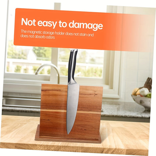 Wooden Magnetic Knife Holder Strip, Kitchen Knife Block with Magnetic Cutter Stand - Countertop Knife Rack for Displaying and Storing Cutlery