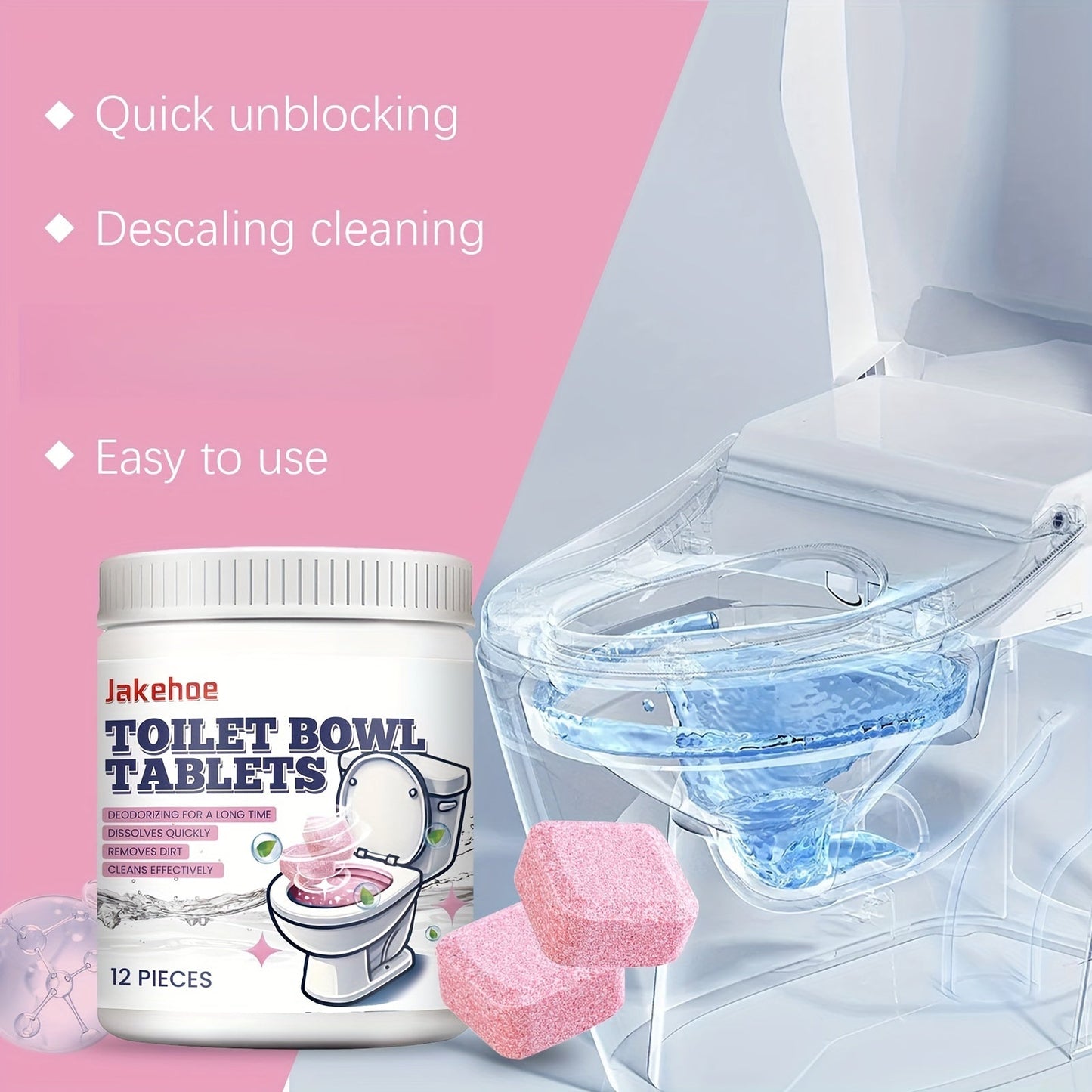 No-Residue Effervescent Tablets for Sparkling Clean Toilet Bowls - Removes Stains and Dirt with Sodium Hydrogen Carbonate Formula, Ideal for Home Cleaning.