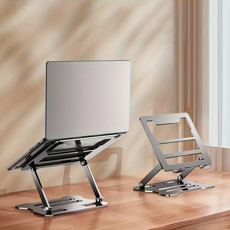 Adjustable laptop stand with ergonomic design, easily adjustable height, ultra-portable and foldable. Compatible with 10-16 inch laptops, made of durable carbon steel. Available in silver