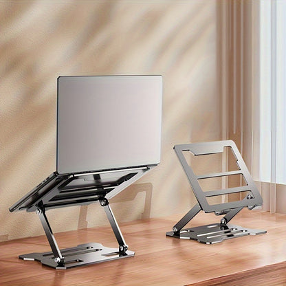 Adjustable laptop stand with ergonomic design, easily adjustable height, ultra-portable and foldable. Compatible with 10-16 inch laptops, made of durable carbon steel. Available in silver