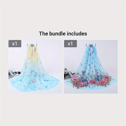 150.01cm x 50.01cm Chiffon Scarf with Butterfly Print, Elegant Shawl for Summer Beach or Casual Wear