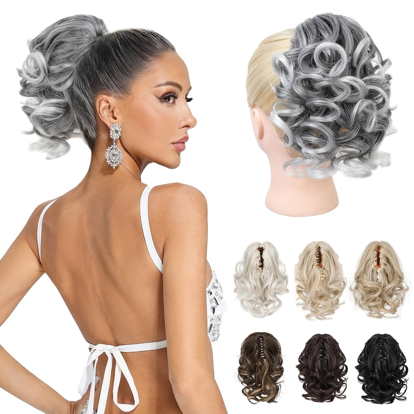 Luxurious curly wavy claw ponytail extensions made with premium synthetic clip-ins for instant volume and versatile style, ideal for everyday fashion and special occasions.